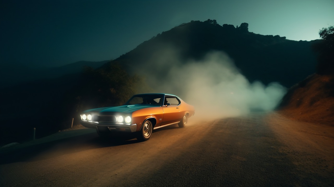 US Car am Seitenstreifen in den Bergen