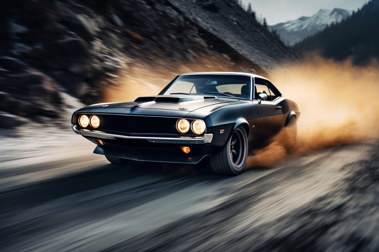 Auto auf einer Schotterpiste schnell unterwegs